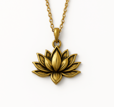 Brass Lotus pendant necklace without gold plated, Hadmade brass jewelry